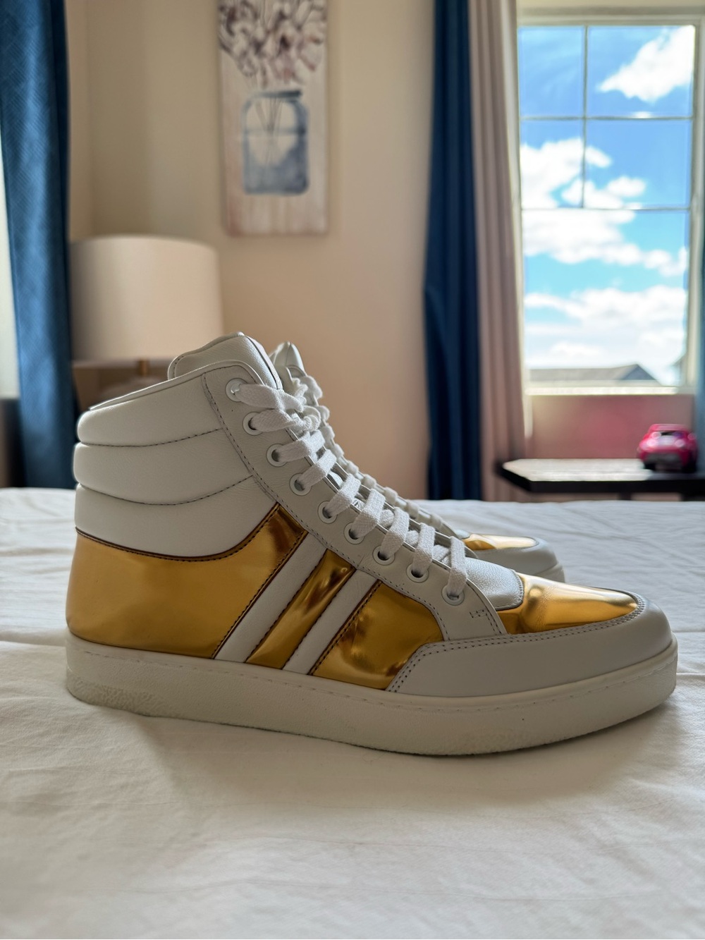 Gucci White and Gold High-Top Sneakers
